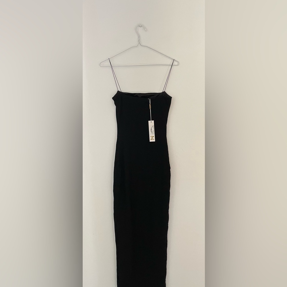 new meshki Jalia Thin Strap Ribbed
 Dress Black Midi Dress - Picture 4 of 7